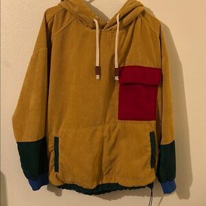 CharmkpR Colorblock Corduroy Multi Color Pullover Pouch Pocket Hoodie Sweatshirt